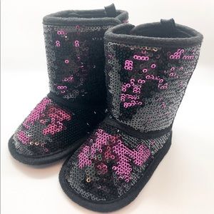 Girls Hot Pink & Black Sparkle Boots
